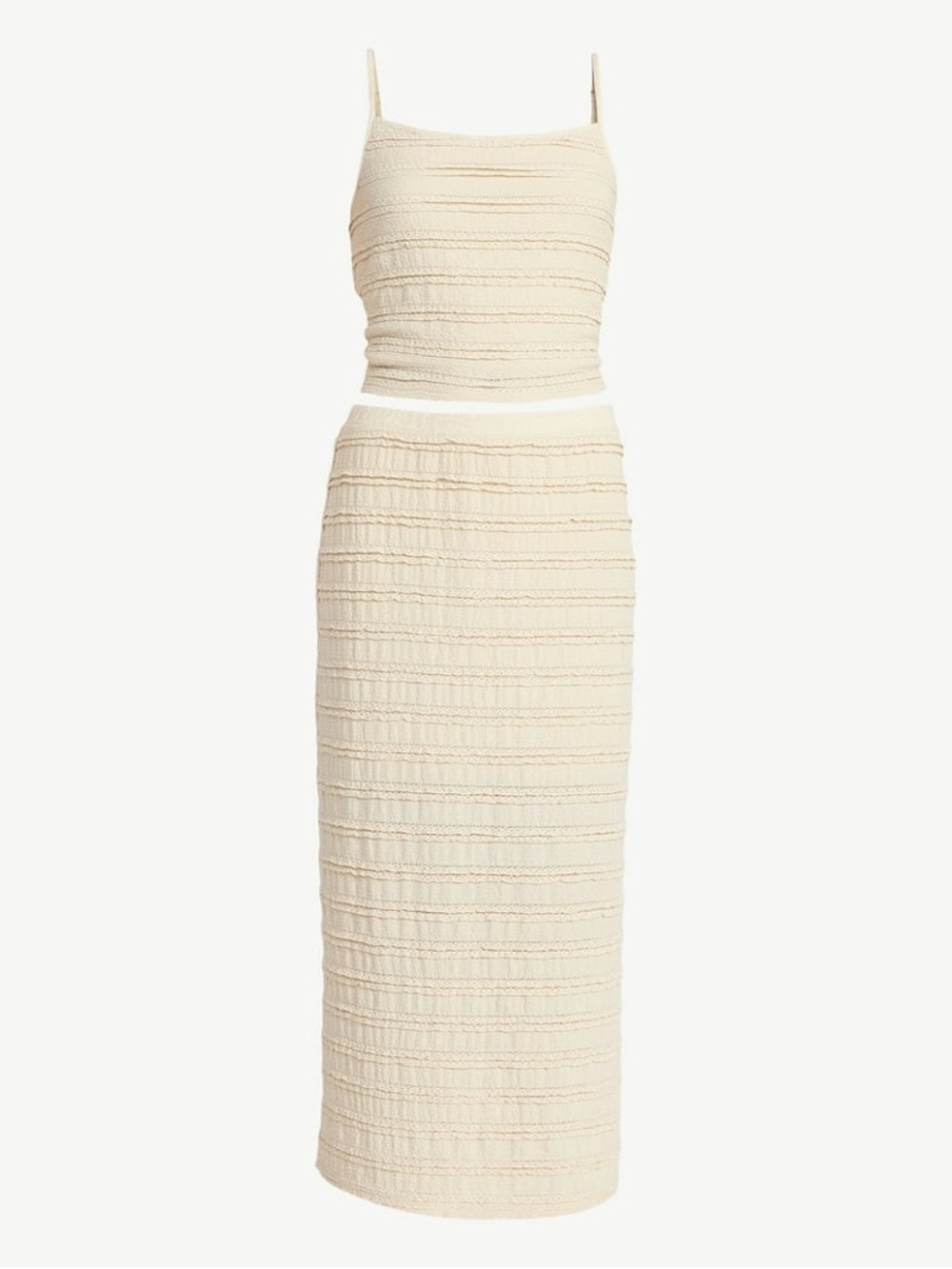 Cream Knit Maxi Skirt - Elegant Ribbed Midi for Women - Picture 2 of 3